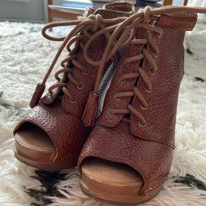 Lucky Brand Peep Toe Lace Up Booties